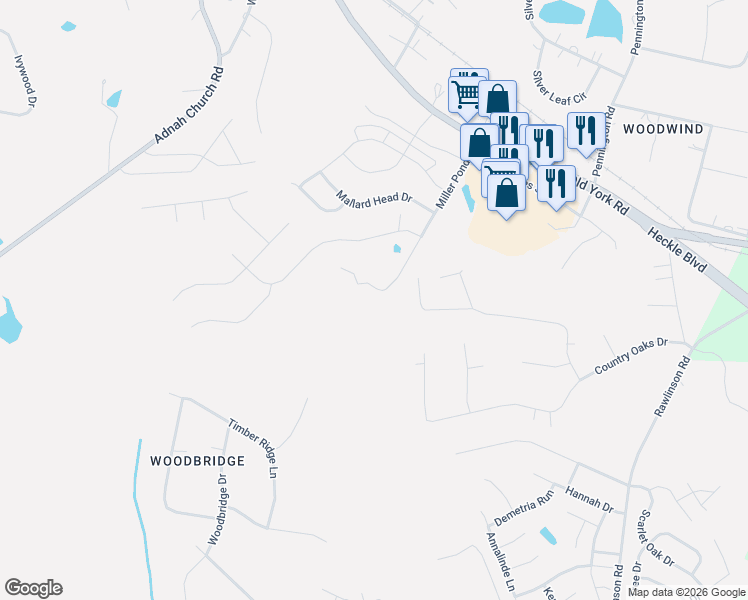 map of restaurants, bars, coffee shops, grocery stores, and more near 264 Miller Pond Road in Rock Hill