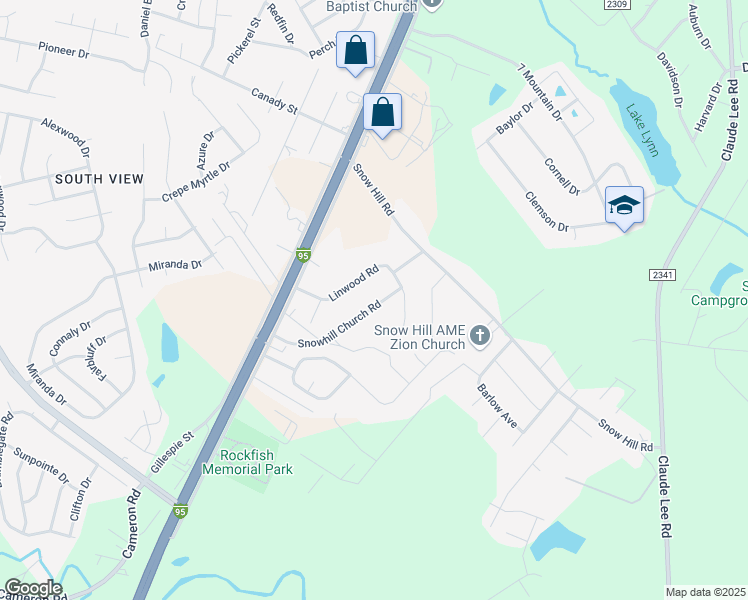 map of restaurants, bars, coffee shops, grocery stores, and more near 155 Snowhill Church Road in Fayetteville