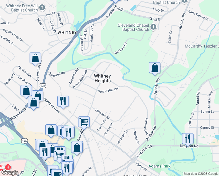map of restaurants, bars, coffee shops, grocery stores, and more near 630 Spring Hill Avenue in Spartanburg