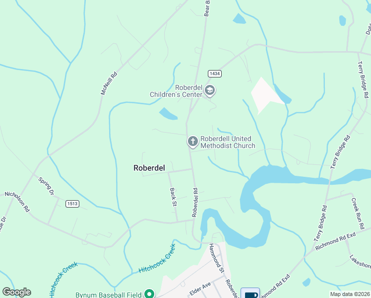 map of restaurants, bars, coffee shops, grocery stores, and more near 1302 Roberdell Road in Rockingham