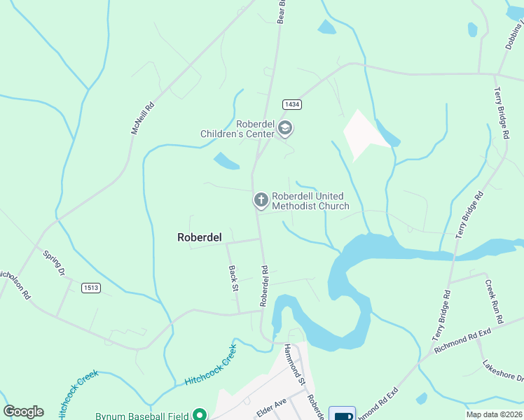 map of restaurants, bars, coffee shops, grocery stores, and more near 1302 Roberdell Road in Rockingham