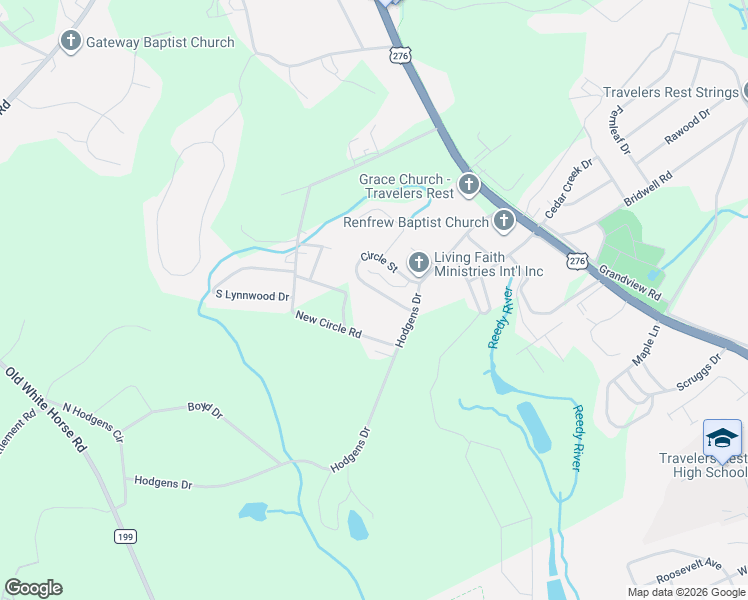 map of restaurants, bars, coffee shops, grocery stores, and more near 36 Circle Street in Travelers Rest