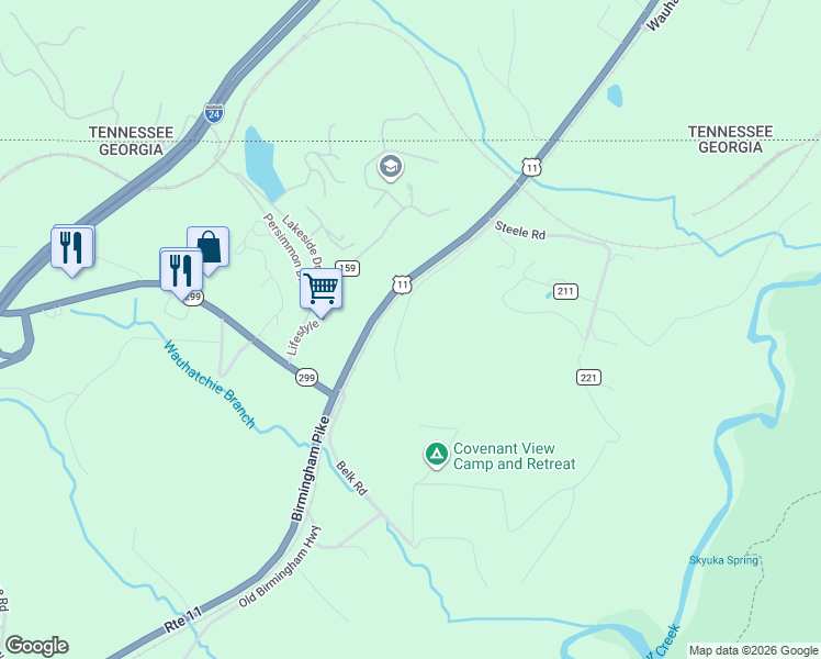 map of restaurants, bars, coffee shops, grocery stores, and more near 317 Guinn Road in Wildwood