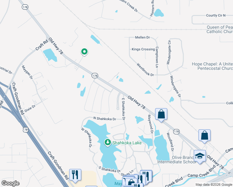 map of restaurants, bars, coffee shops, grocery stores, and more near 7981 Allendale Cove in Olive Branch