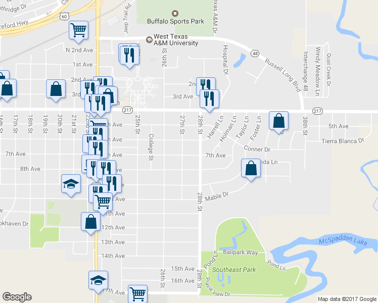 map of restaurants, bars, coffee shops, grocery stores, and more near 2703 7th Ave in Canyon