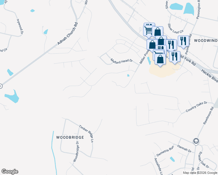 map of restaurants, bars, coffee shops, grocery stores, and more near 276 Miller Pond Road in Rock Hill
