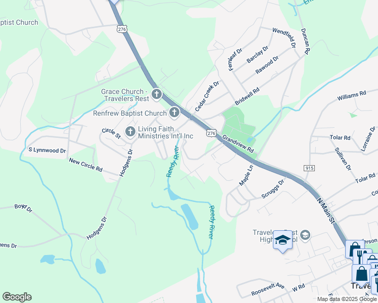 map of restaurants, bars, coffee shops, grocery stores, and more near 923 North Main Street in Travelers Rest