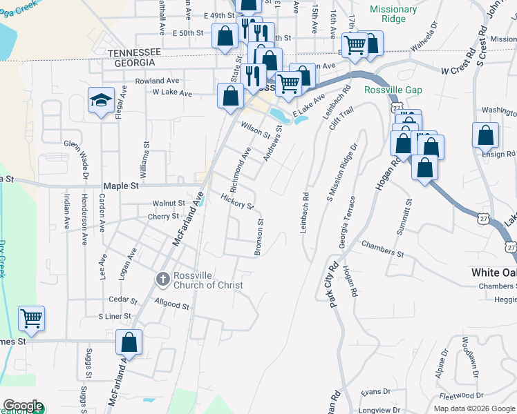 map of restaurants, bars, coffee shops, grocery stores, and more near 224 Beech Street in Rossville