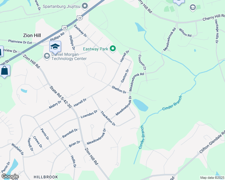 map of restaurants, bars, coffee shops, grocery stores, and more near 206 Shelton Drive in Spartanburg