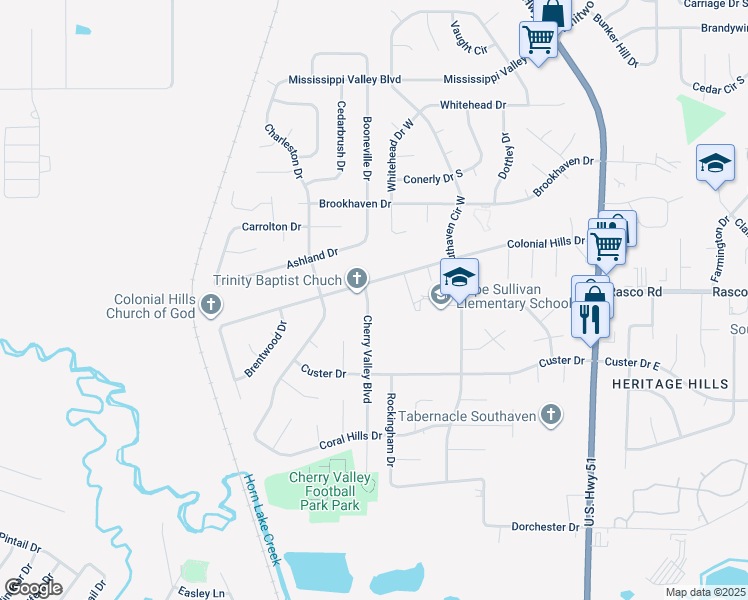 map of restaurants, bars, coffee shops, grocery stores, and more near 7858 Cherry Valley Boulevard in Southaven