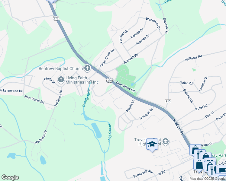 map of restaurants, bars, coffee shops, grocery stores, and more near 907 North Main Street in Travelers Rest