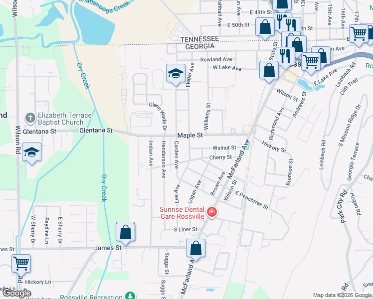 map of restaurants, bars, coffee shops, grocery stores, and more near 713 Flegal Avenue in Rossville