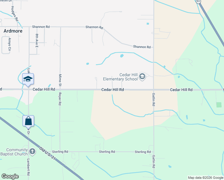 map of restaurants, bars, coffee shops, grocery stores, and more near 27693 Cedar Hill Road in Ardmore