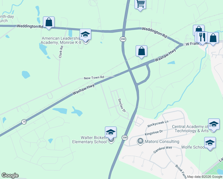 map of restaurants, bars, coffee shops, grocery stores, and more near 2314 Kevinshire Court in Monroe