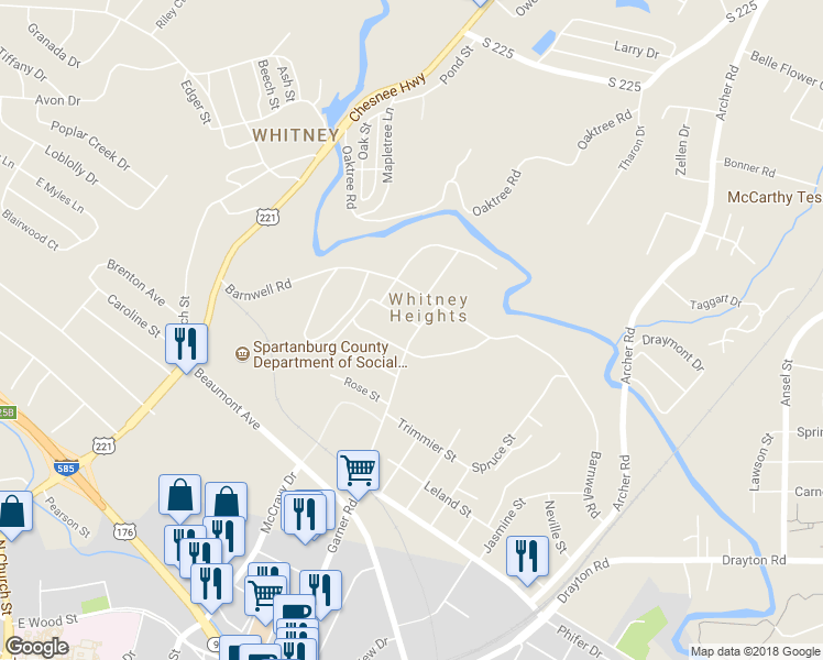 map of restaurants, bars, coffee shops, grocery stores, and more near 801 Hillwood Avenue in Spartanburg