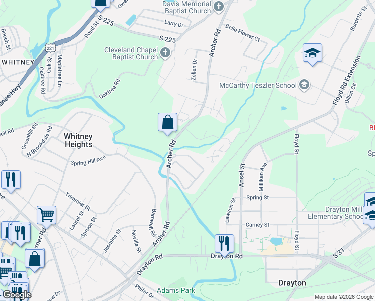 map of restaurants, bars, coffee shops, grocery stores, and more near 365 Draymont Drive in Spartanburg