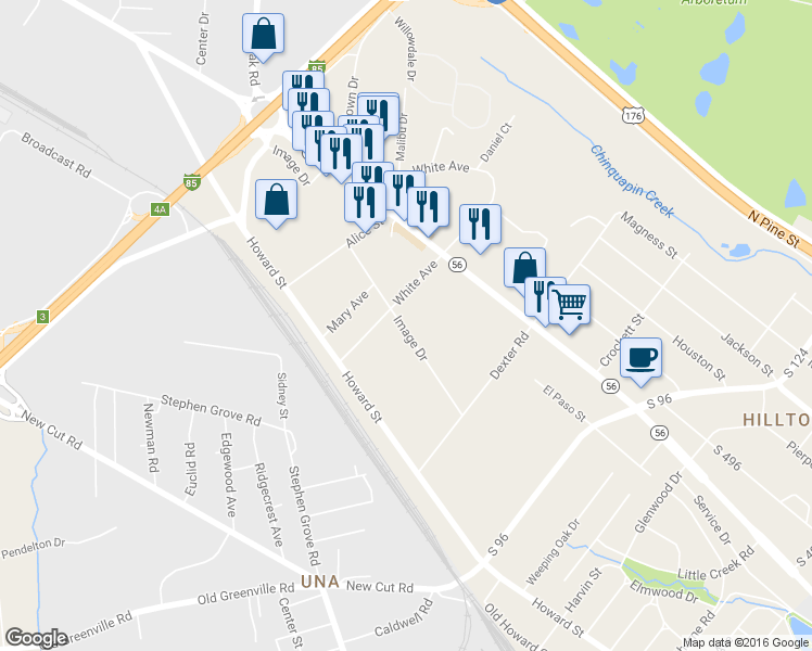 map of restaurants, bars, coffee shops, grocery stores, and more near 7210 Glenn Road in Spartanburg