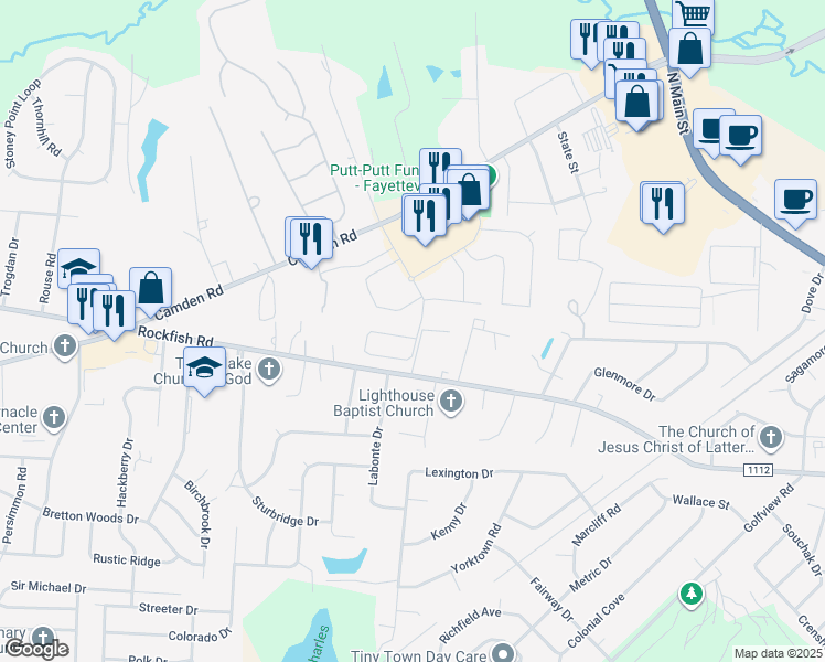 map of restaurants, bars, coffee shops, grocery stores, and more near 3585 South Peak Drive in Fayetteville