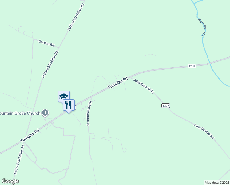 map of restaurants, bars, coffee shops, grocery stores, and more near 5699 Turnpike Road in Raeford