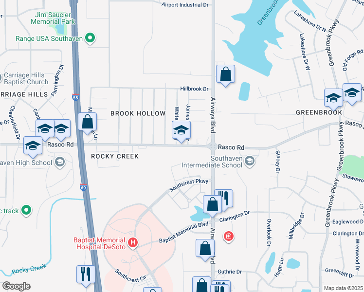 map of restaurants, bars, coffee shops, grocery stores, and more near 175 Rasco Road West in Southaven