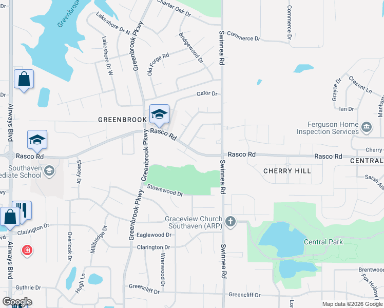 map of restaurants, bars, coffee shops, grocery stores, and more near 870 Barrington Woods Cove in Southaven