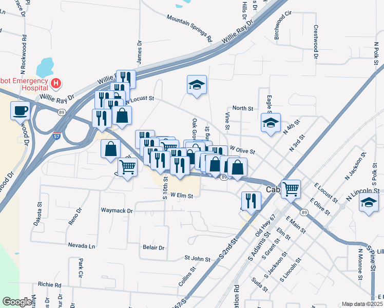 map of restaurants, bars, coffee shops, grocery stores, and more near 100 Cinema Boulevard in Cabot