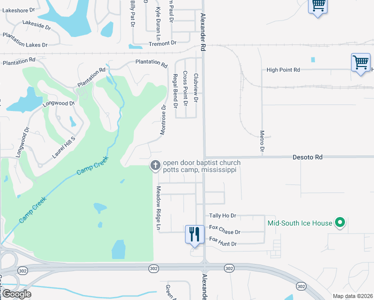 map of restaurants, bars, coffee shops, grocery stores, and more near 8031 Alexander Road in Olive Branch