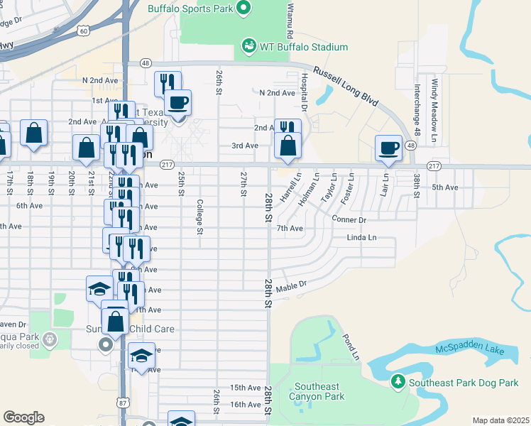 map of restaurants, bars, coffee shops, grocery stores, and more near 2703 7th Avenue in Canyon