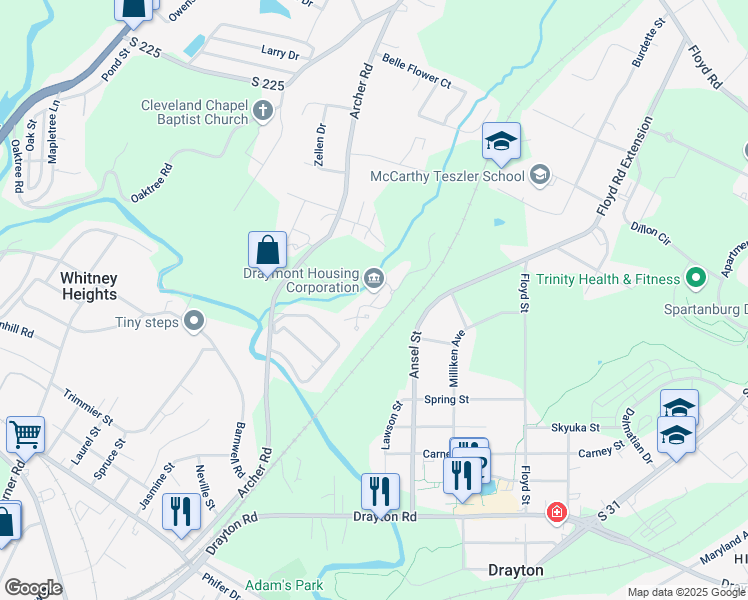 map of restaurants, bars, coffee shops, grocery stores, and more near 408 Jefferies Lane in Spartanburg
