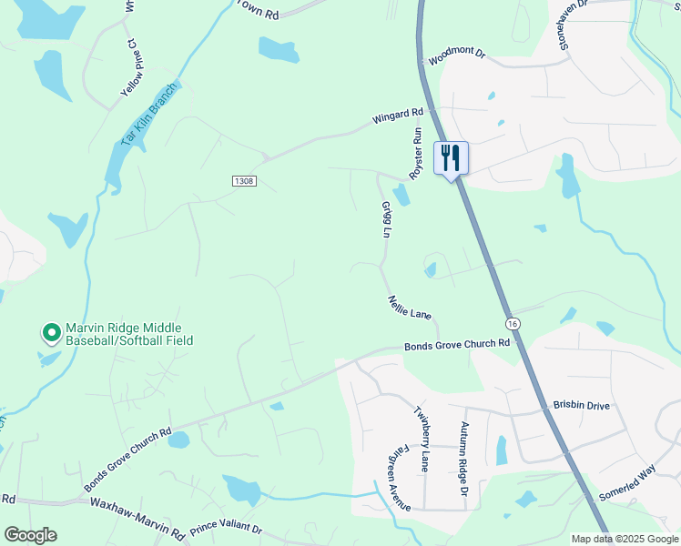 map of restaurants, bars, coffee shops, grocery stores, and more near 8926 Nellie Lane in Waxhaw