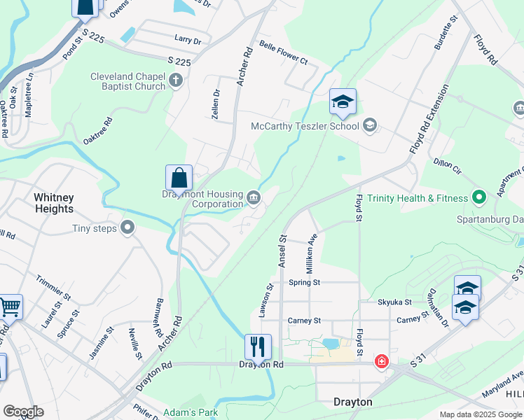 map of restaurants, bars, coffee shops, grocery stores, and more near 408 Jefferies Lane in Spartanburg