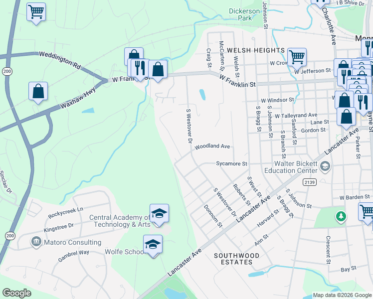 map of restaurants, bars, coffee shops, grocery stores, and more near 306 South Westover Drive in Monroe