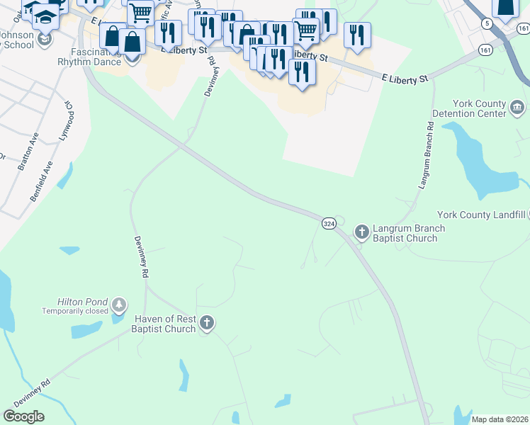 map of restaurants, bars, coffee shops, grocery stores, and more near 1393 McFarland Road in York
