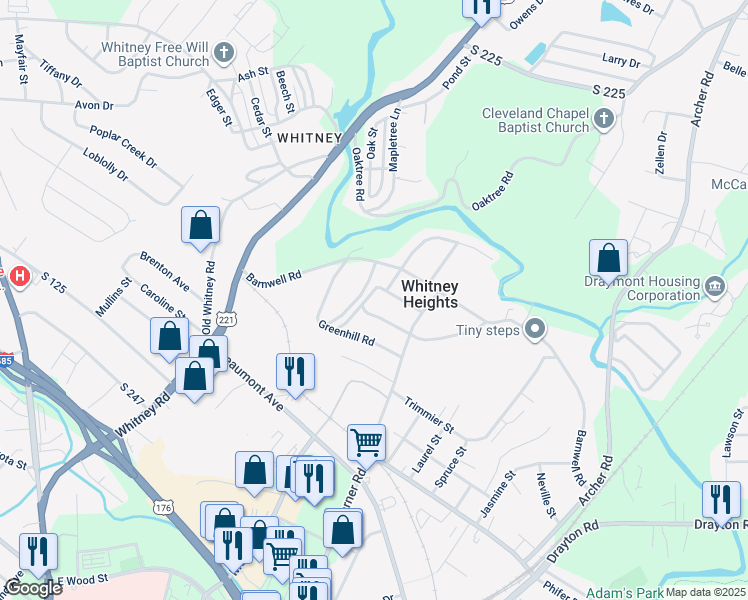 map of restaurants, bars, coffee shops, grocery stores, and more near 504 Brookdale Drive in Spartanburg