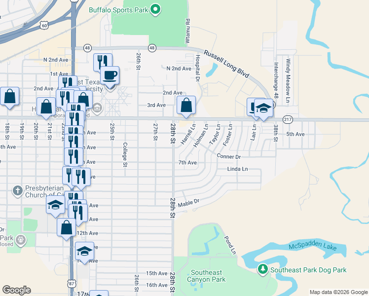 map of restaurants, bars, coffee shops, grocery stores, and more near 512 Holman Lane in Canyon