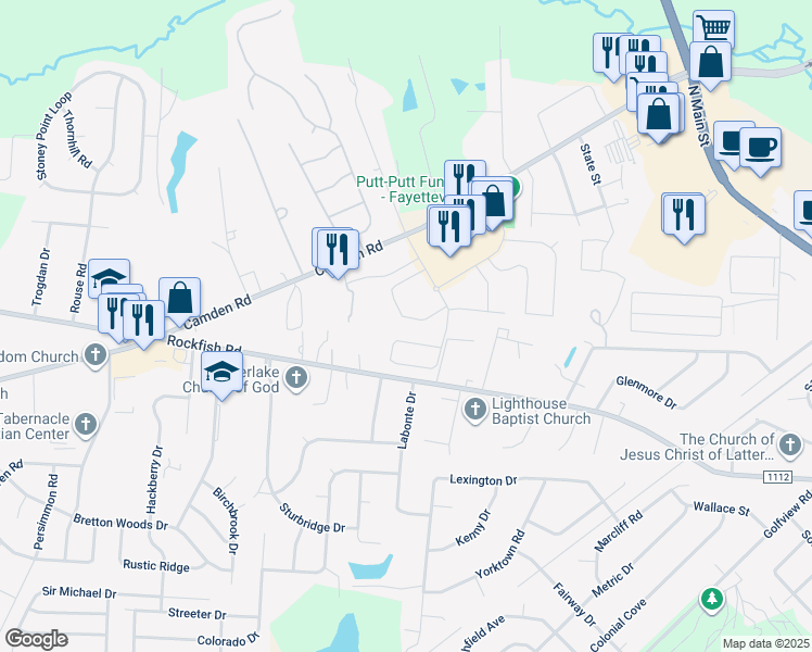 map of restaurants, bars, coffee shops, grocery stores, and more near 3558 South Peak Drive in Fayetteville