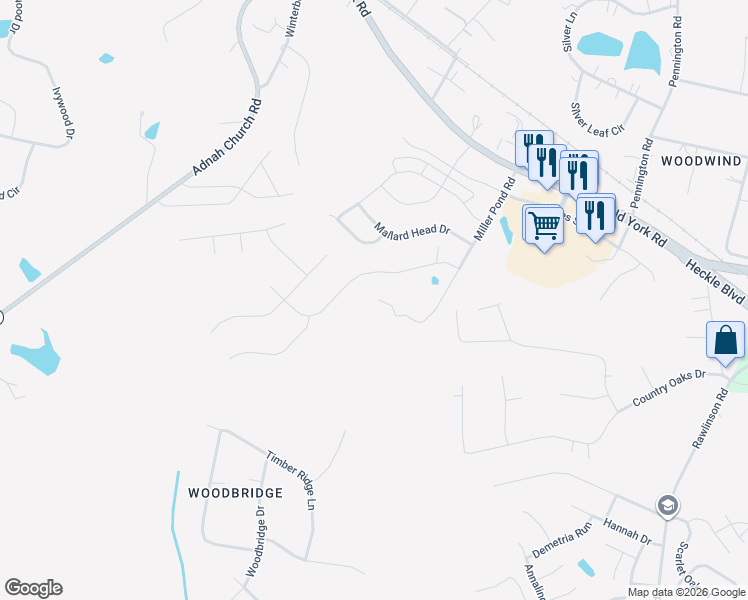 map of restaurants, bars, coffee shops, grocery stores, and more near 276 Miller Pond Road in Rock Hill