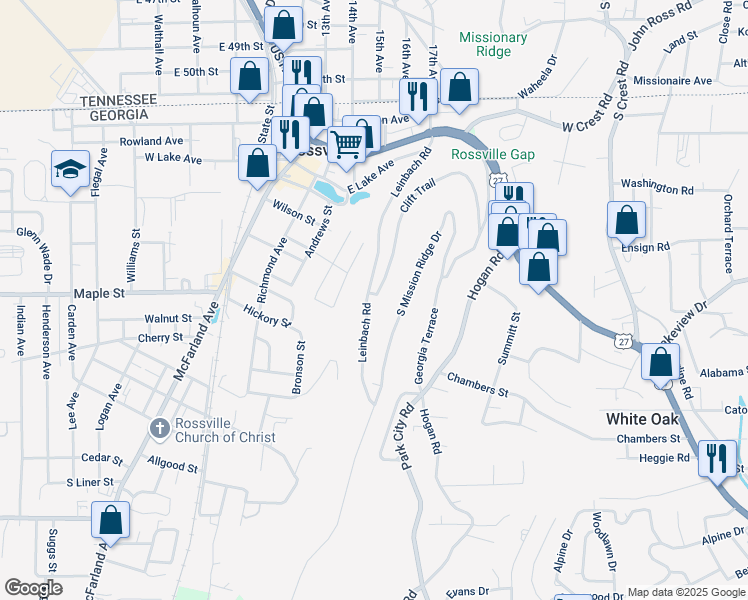 map of restaurants, bars, coffee shops, grocery stores, and more near 161 Leinbach Road in Rossville