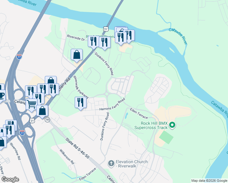map of restaurants, bars, coffee shops, grocery stores, and more near 329 Mariemont Way in Rock Hill