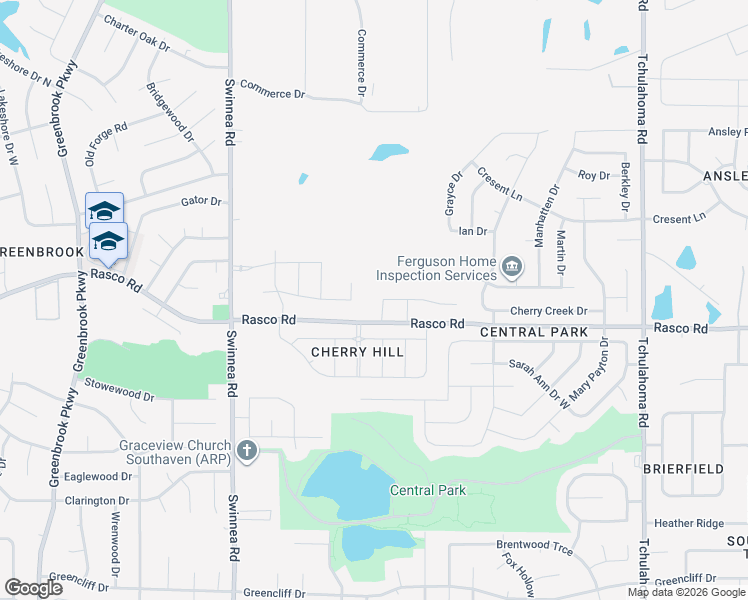 map of restaurants, bars, coffee shops, grocery stores, and more near 8070 Swinnea Road in Southaven