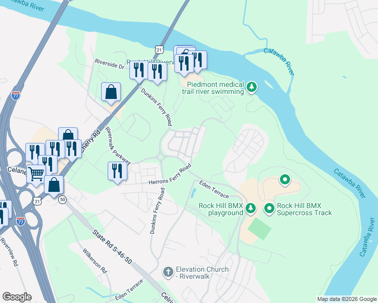 map of restaurants, bars, coffee shops, grocery stores, and more near 329 Mariemont Way in Rock Hill