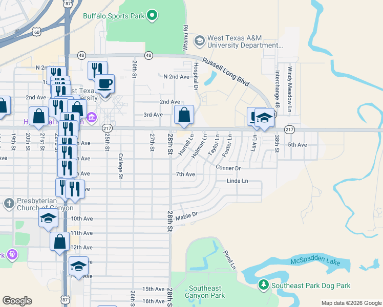 map of restaurants, bars, coffee shops, grocery stores, and more near 410 Holman Lane in Canyon