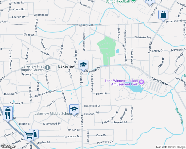 map of restaurants, bars, coffee shops, grocery stores, and more near 1154 Lakeview Drive in Rossville