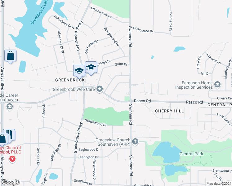 map of restaurants, bars, coffee shops, grocery stores, and more near 875 Acorn Cove in Southaven