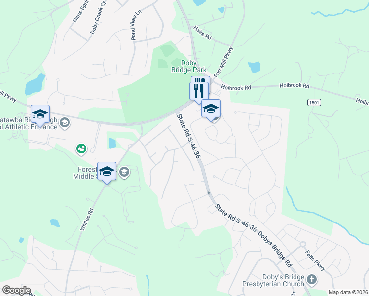 map of restaurants, bars, coffee shops, grocery stores, and more near 353 Chorus Road in Fort Mill