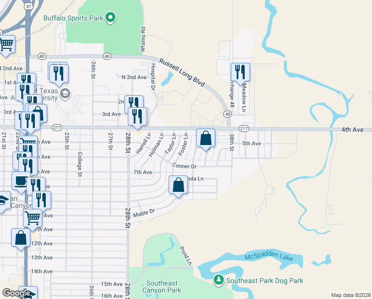 map of restaurants, bars, coffee shops, grocery stores, and more near 409 Foster Ln in Canyon