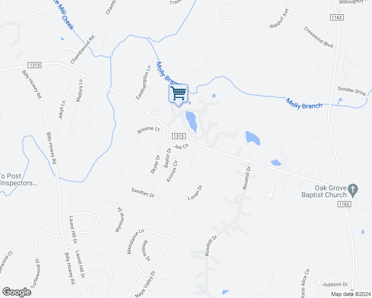 map of restaurants, bars, coffee shops, grocery stores, and more near 1200 Haden Drive in Waxhaw