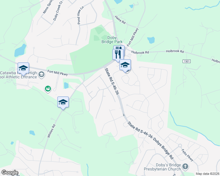 map of restaurants, bars, coffee shops, grocery stores, and more near 353 Chorus Road in Fort Mill