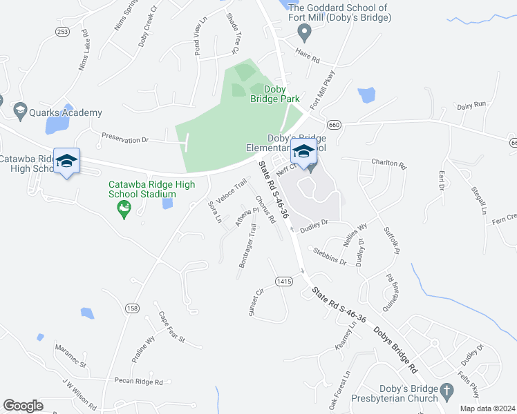 map of restaurants, bars, coffee shops, grocery stores, and more near 114 Athena Place in Fort Mill