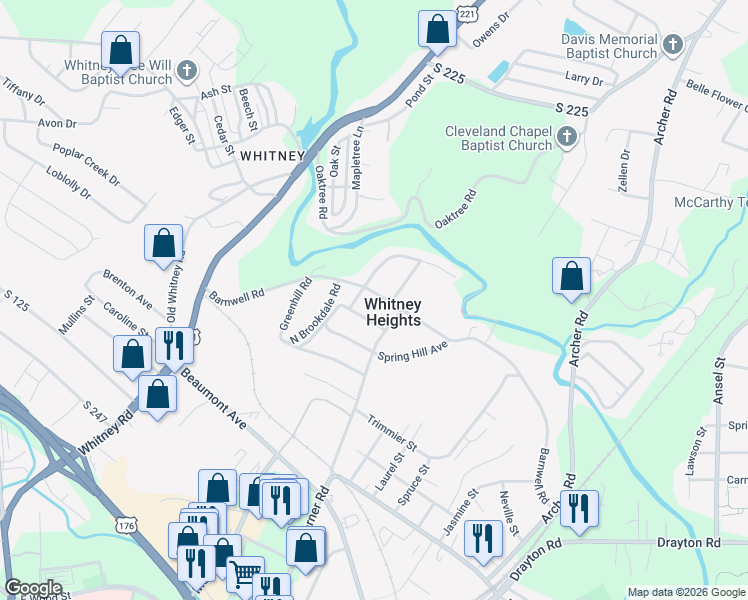 map of restaurants, bars, coffee shops, grocery stores, and more near in Whitney Heights